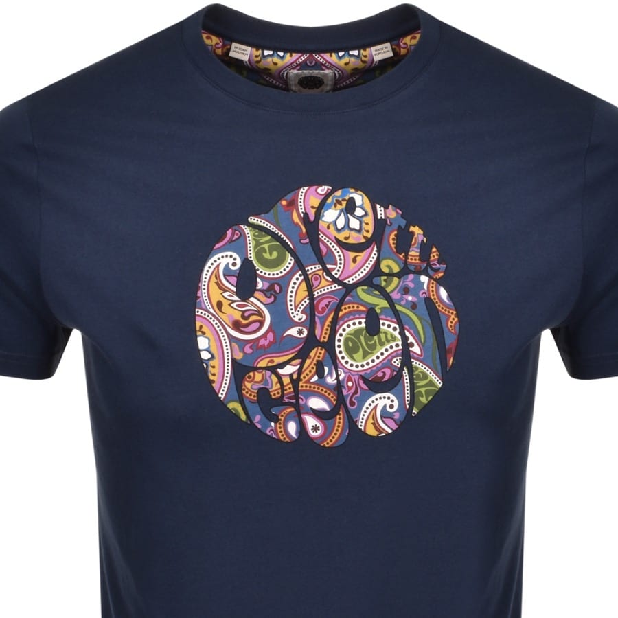 Alternative Image for ProductPretty Green Thornley Paisley Logo T Shirt Navy2